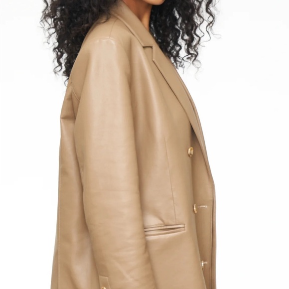 NWT Pistola Double-Breasted Brown Leather Blazer - Picture 4 of 4